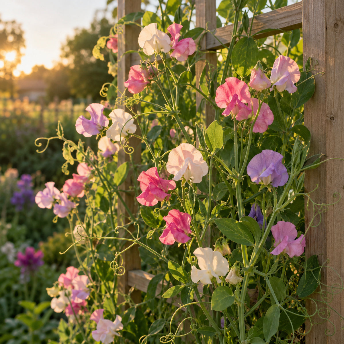 Perennial Sweet Pea Blend Seeds growing in a home garden