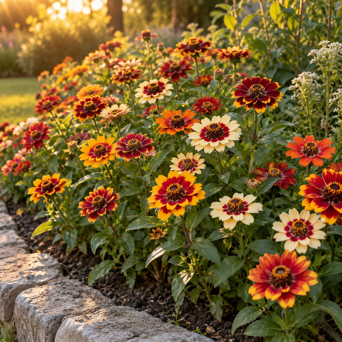 Persian Carpet Zinnia Seeds growing in a home garden