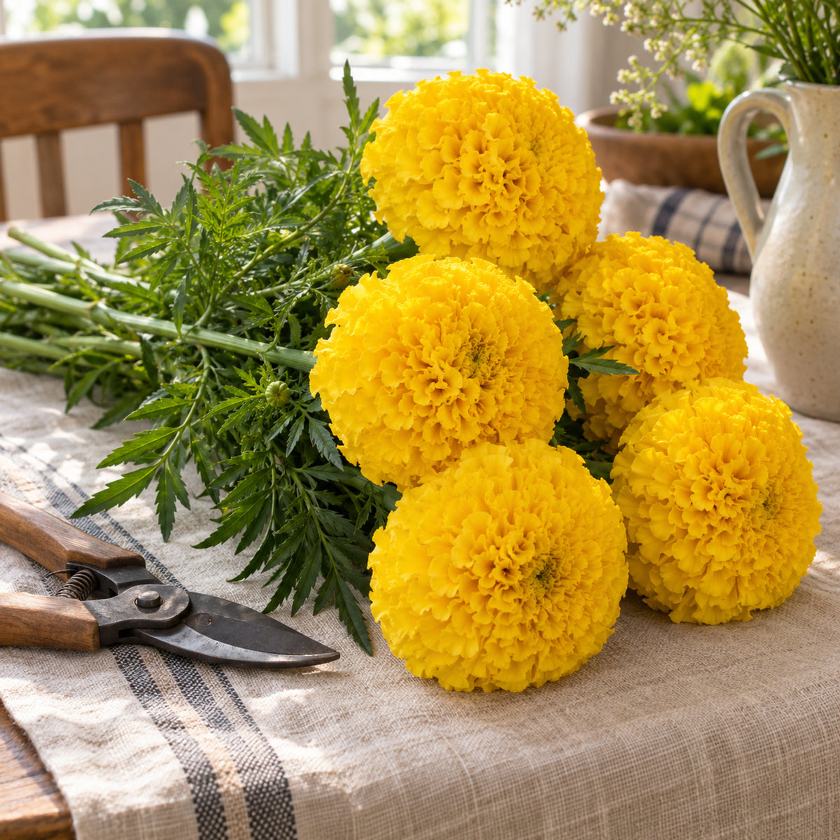 Phyllis African Marigold Seeds harvest up close