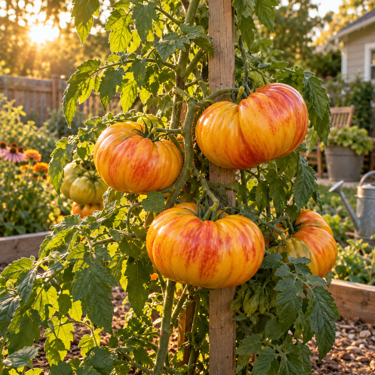 Pineapple Pole Tomato Seeds growing in a home garden