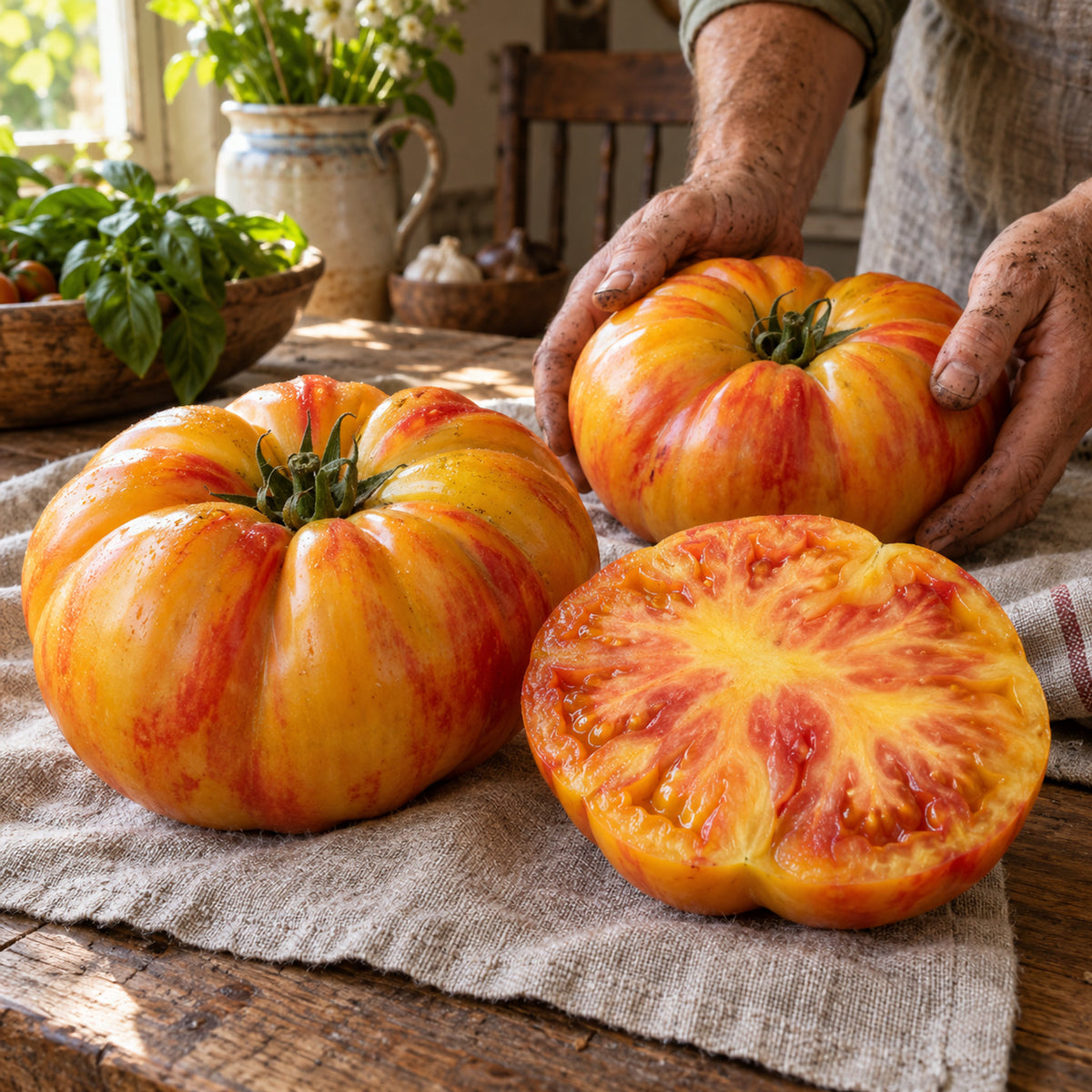 Pineapple Pole Tomato Seeds harvest up close