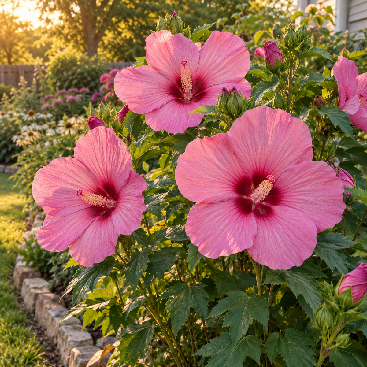 Pink Rose Mallow Seeds growing in a home garden