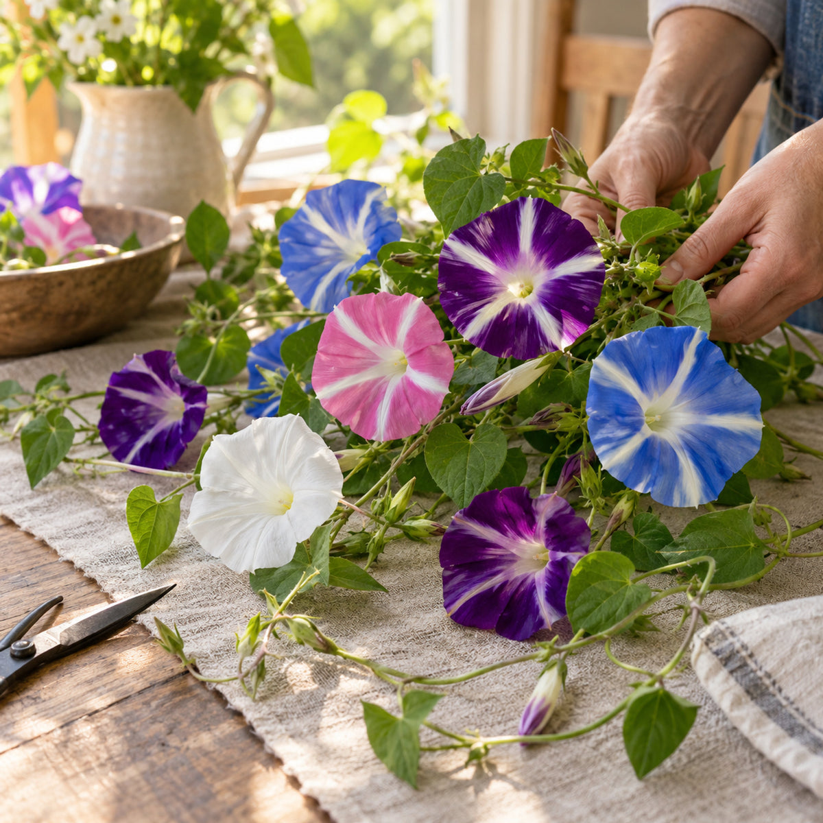 Pinwheel Morning Glory Blend Seeds harvest up close