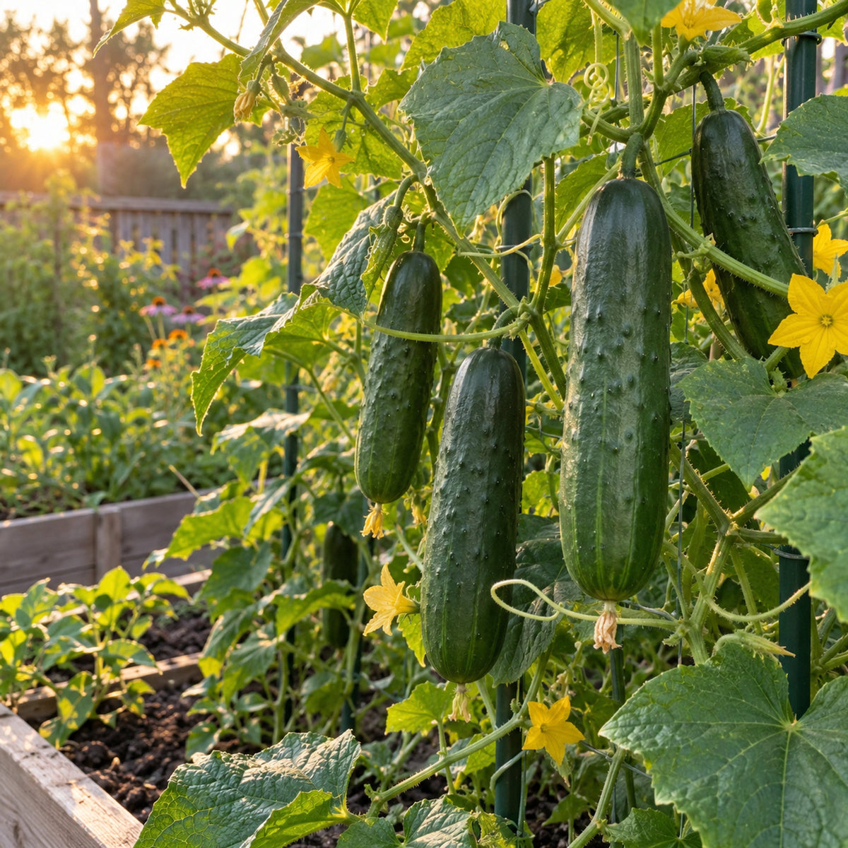 Poinsett 76 Cucumber Seeds growing in a home garden