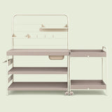Potting Bench and Cart Set on a soft green background