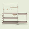 Potting Bench and Cart Set on a soft green background