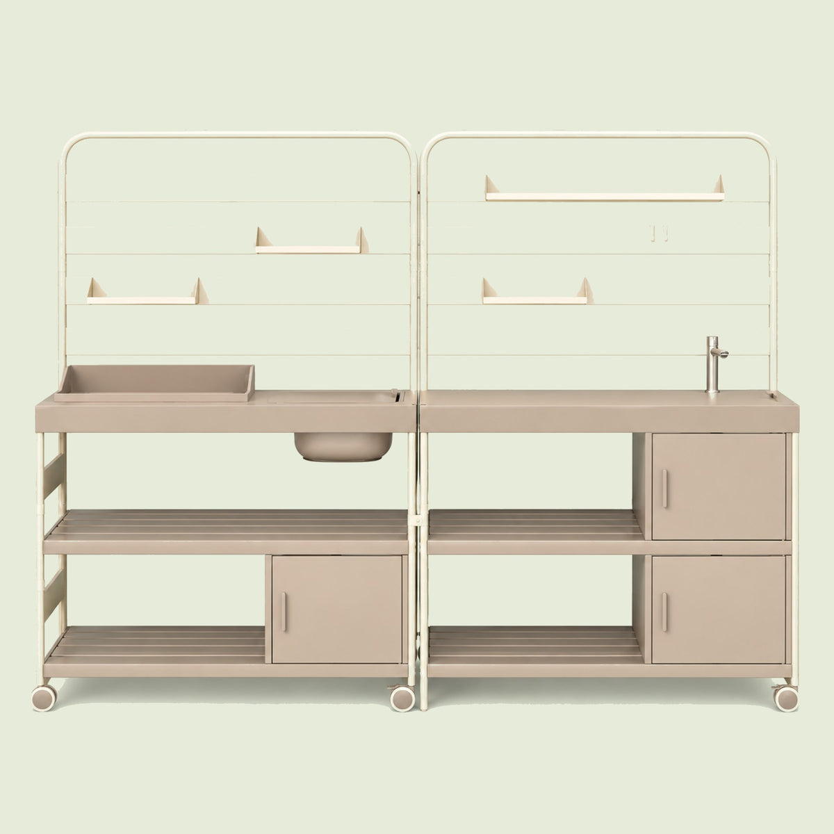 Potting Bench and Sink Station Set on a soft green background