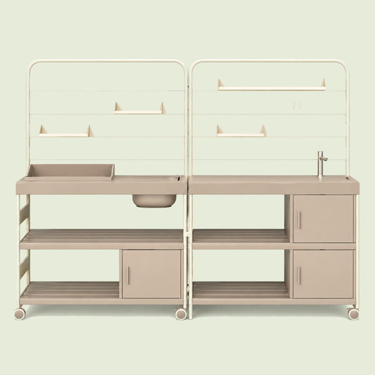 Potting Bench and Sink Station Set on a soft green background