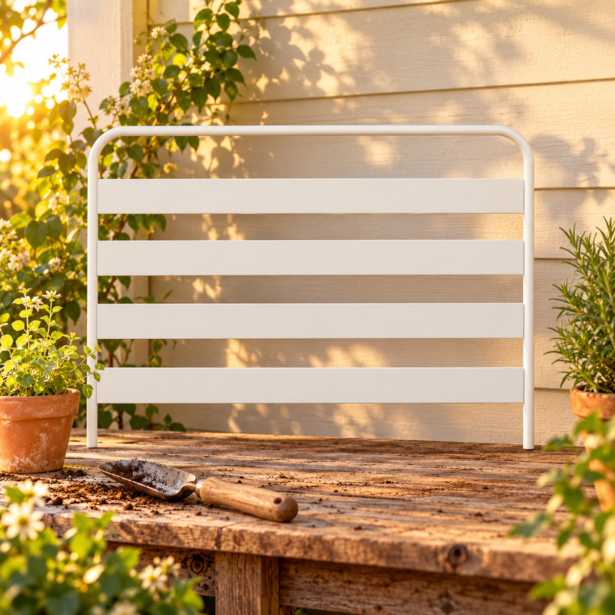Potting Bench Hanging Rack in use in a home garden