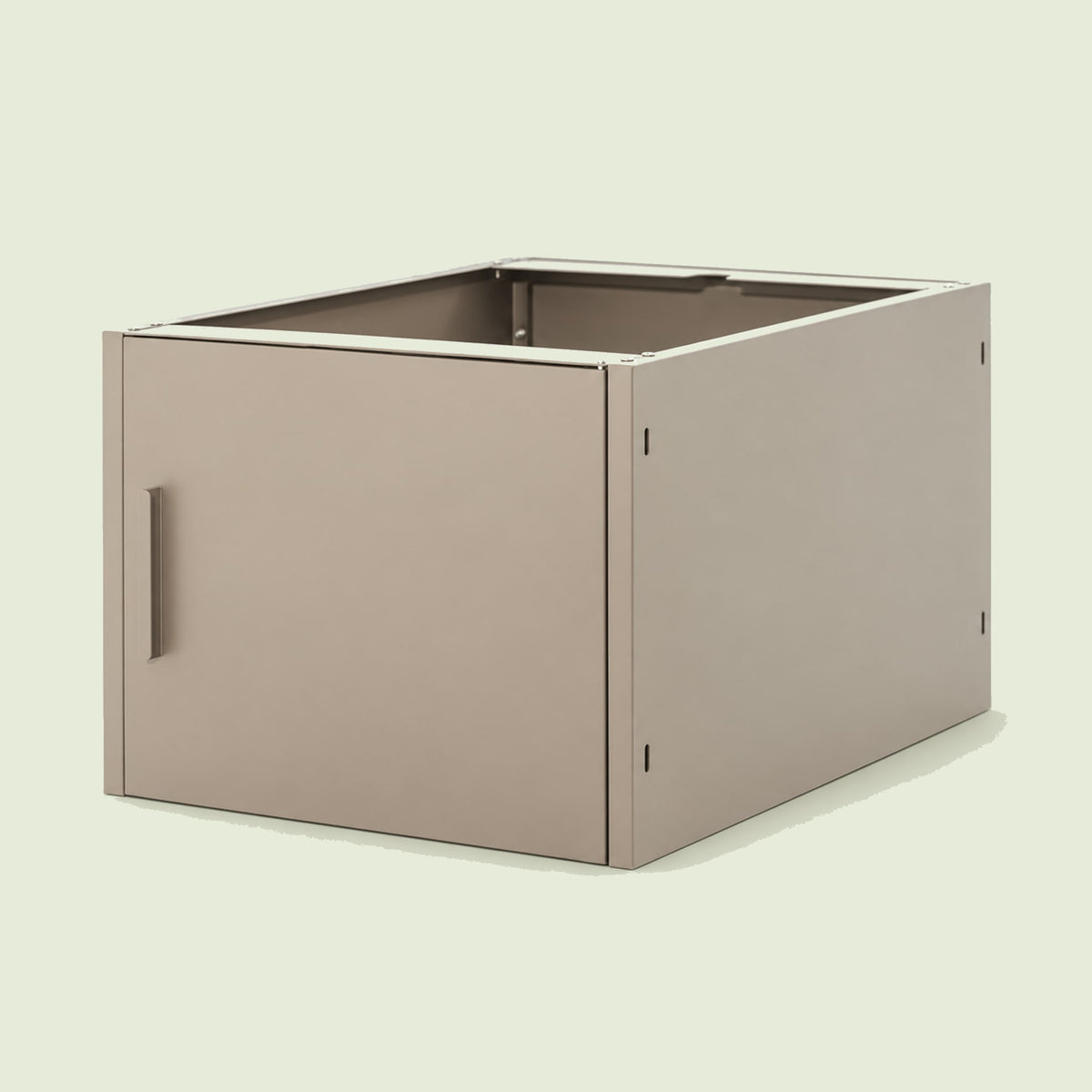 Potting Bench Storage Cabinet on a soft green background