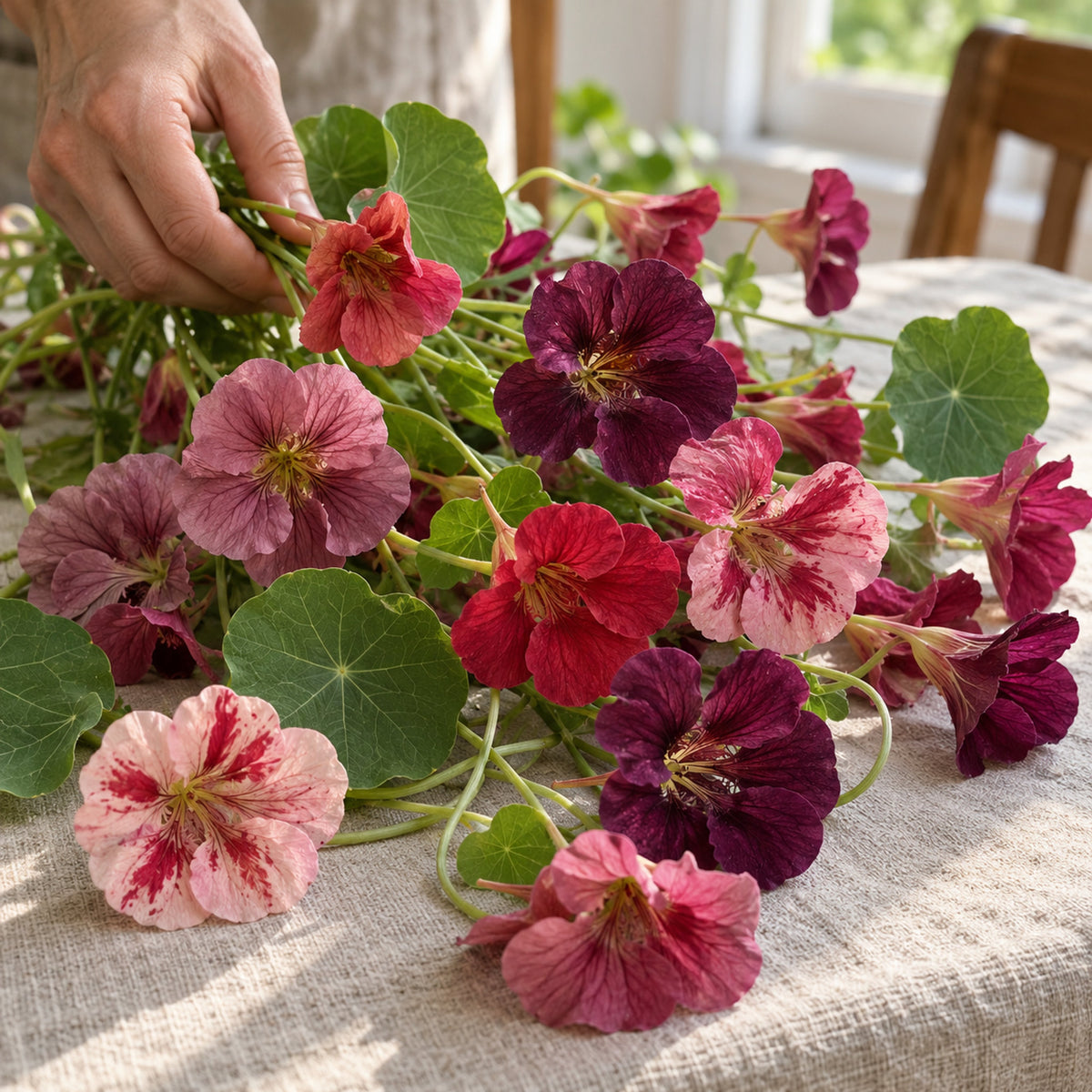 Purple Emperor Trailing Nasturtium Seeds harvest up close