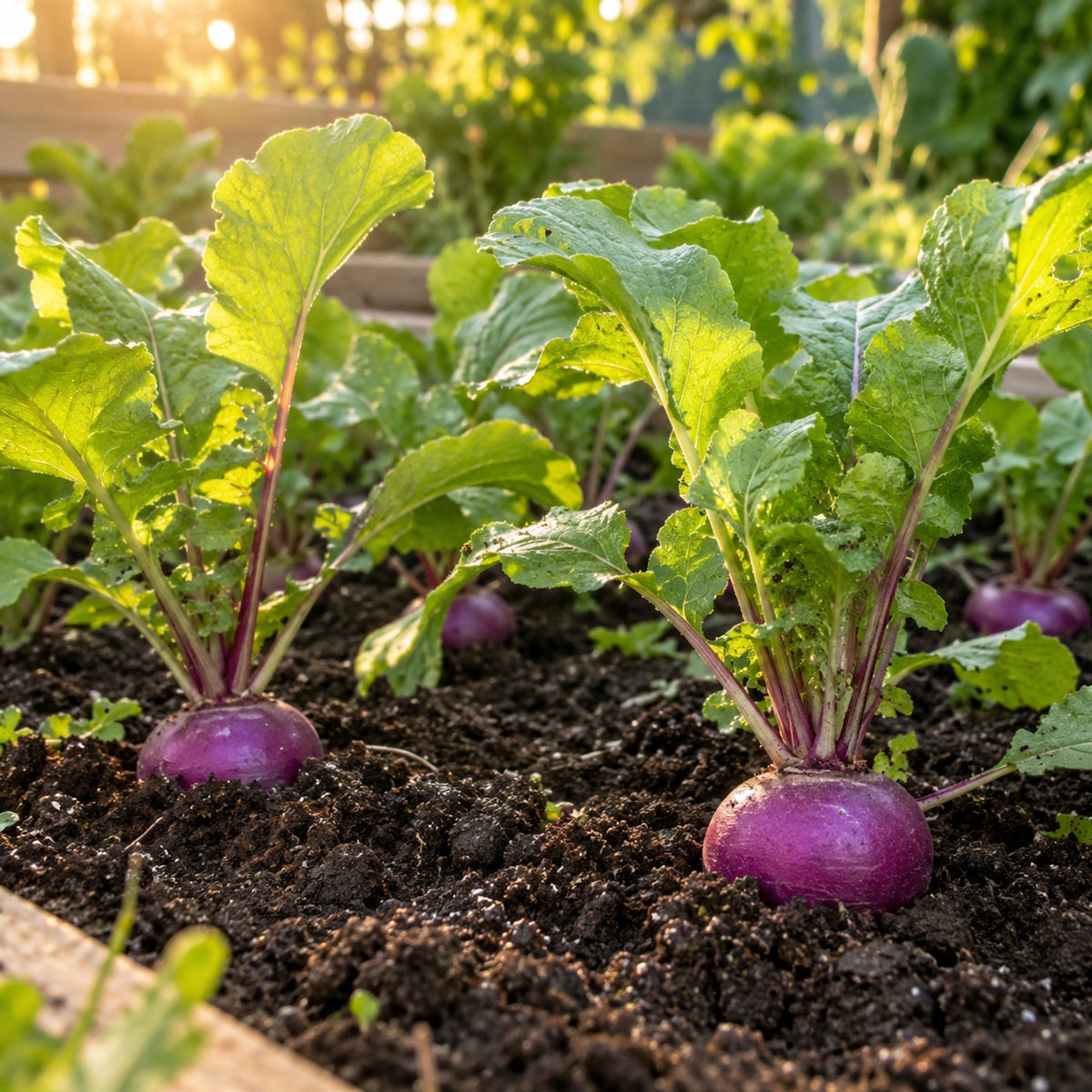 Purple Plum Radish Seeds growing in a home garden