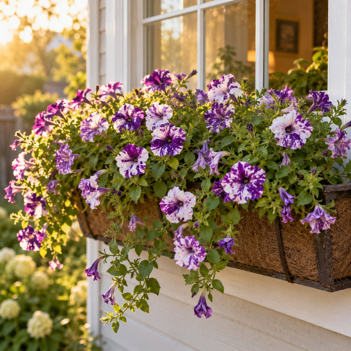 Purple Tie Dye Petunia Seeds growing in a home garden