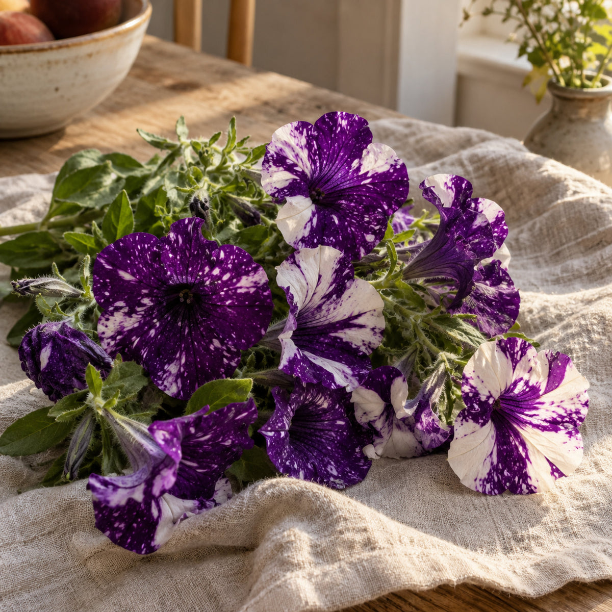 Purple Tie Dye Petunia Seeds harvest up close