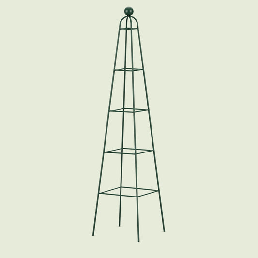 Pyramid Obelisk Garden Trellis, 6.5 Feet on a soft green background