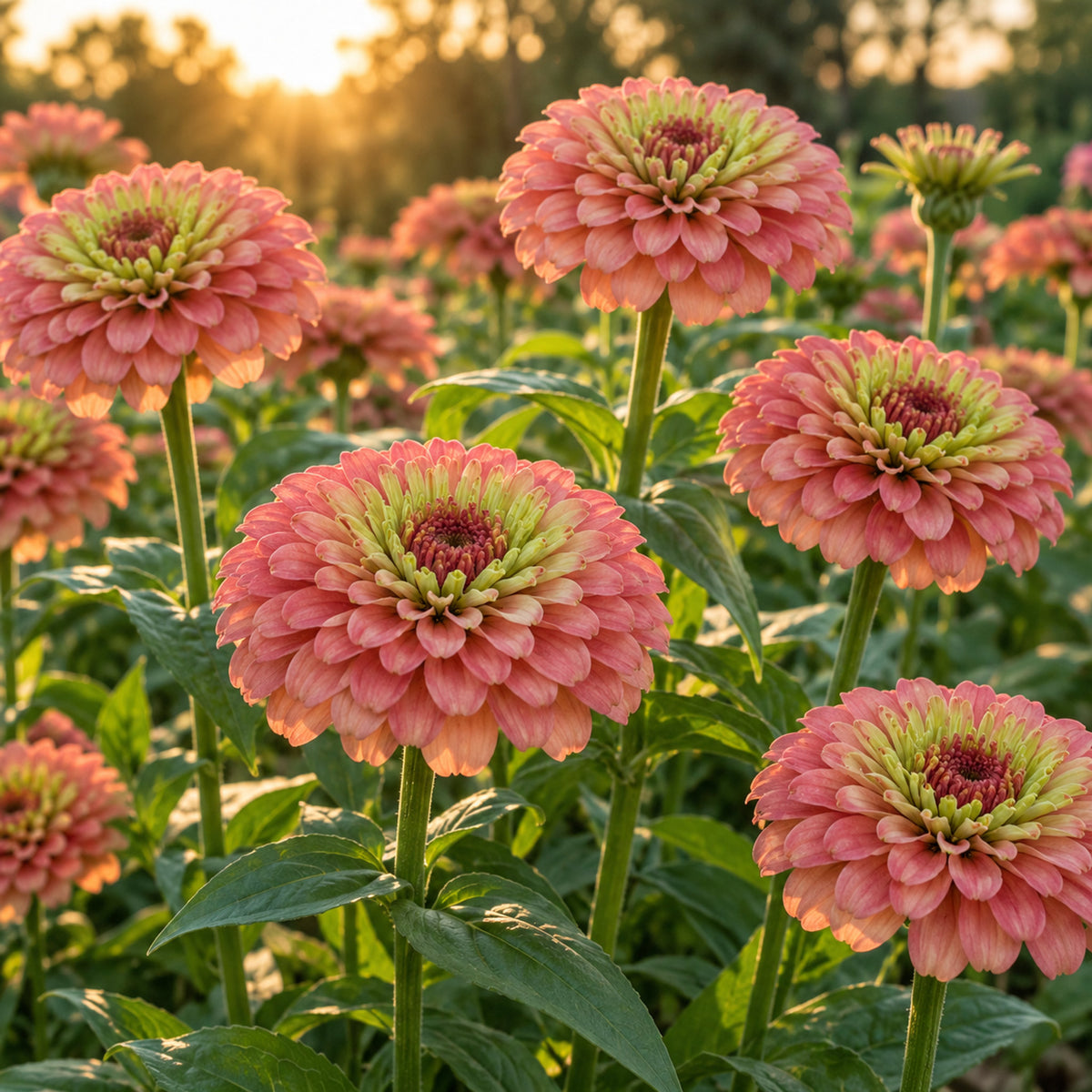 Queeny Lime Red Zinnia Seeds growing in a home garden