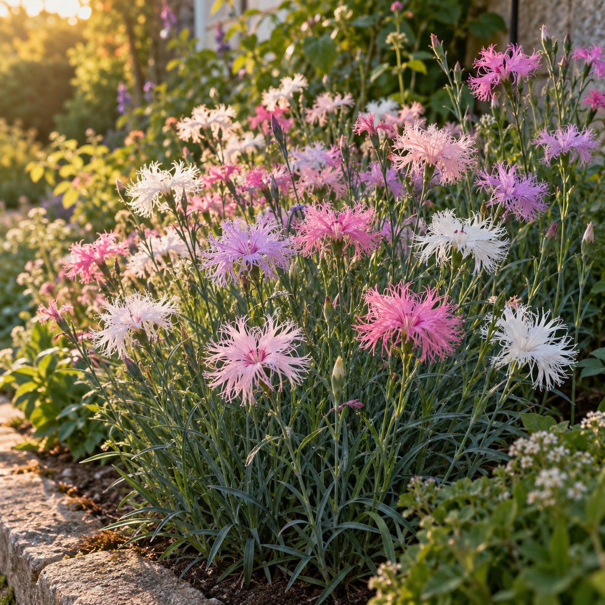 Rainbow Loveliness Cottage Pinks Seeds growing in a home garden