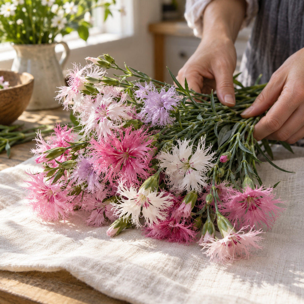 Rainbow Loveliness Cottage Pinks Seeds harvest up close