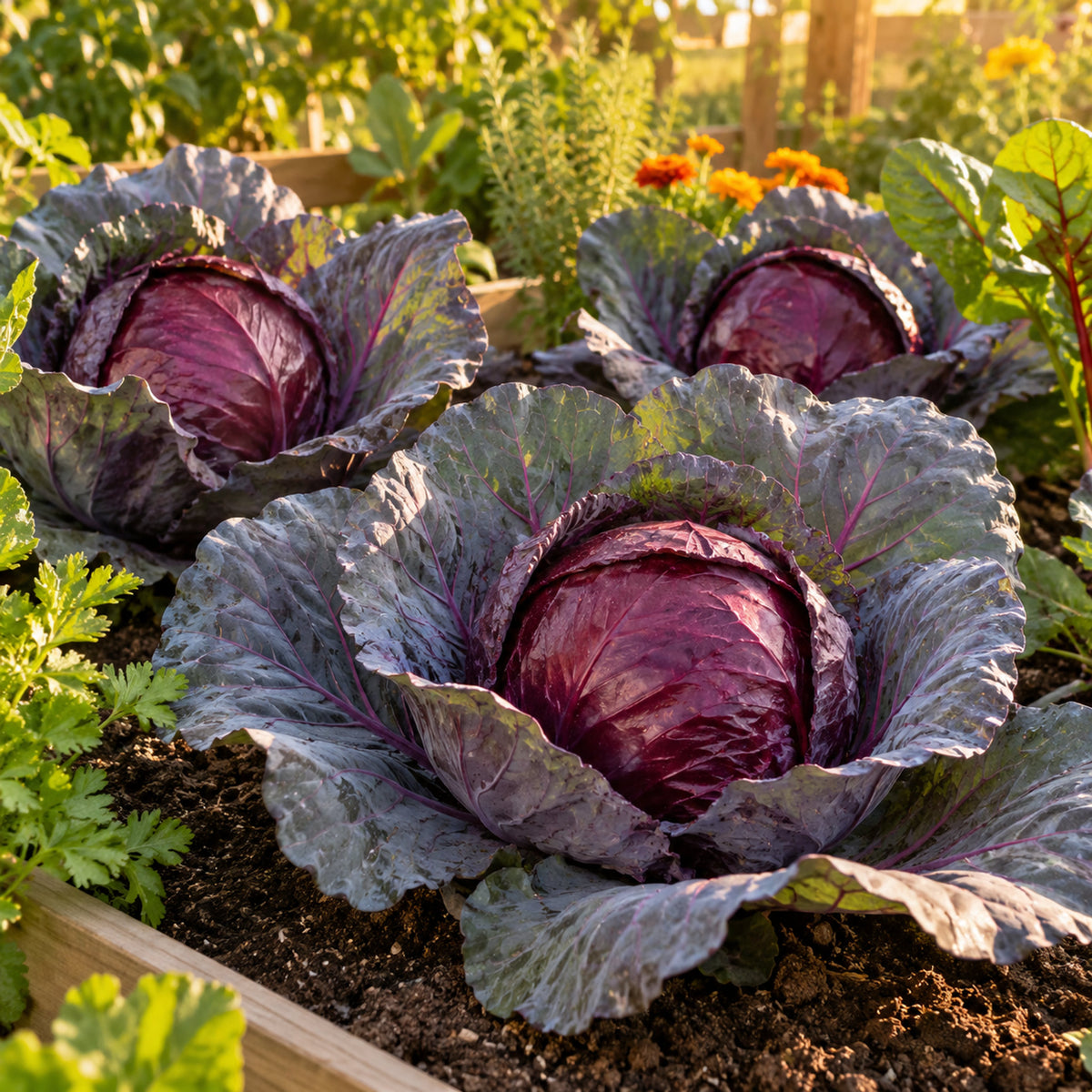 Red Acre Cabbage Seeds growing in a home garden