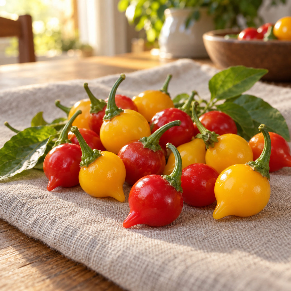 Red and Yellow Biquinho Pepper Seeds harvest up close
