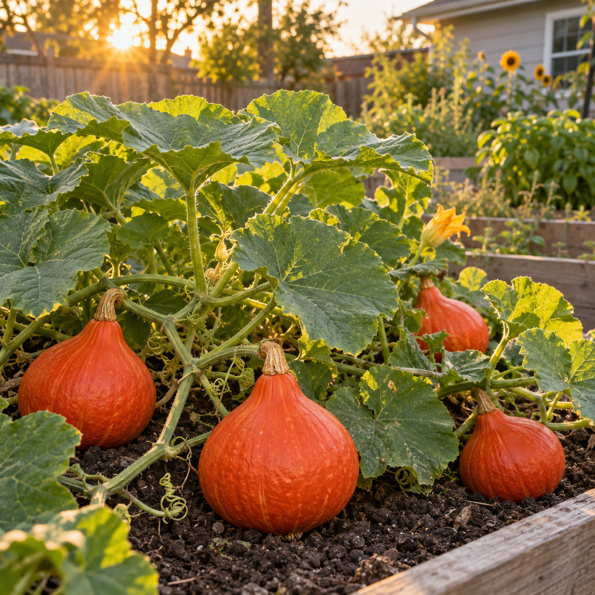 Red Kuri Winter Squash Seeds growing in a home garden