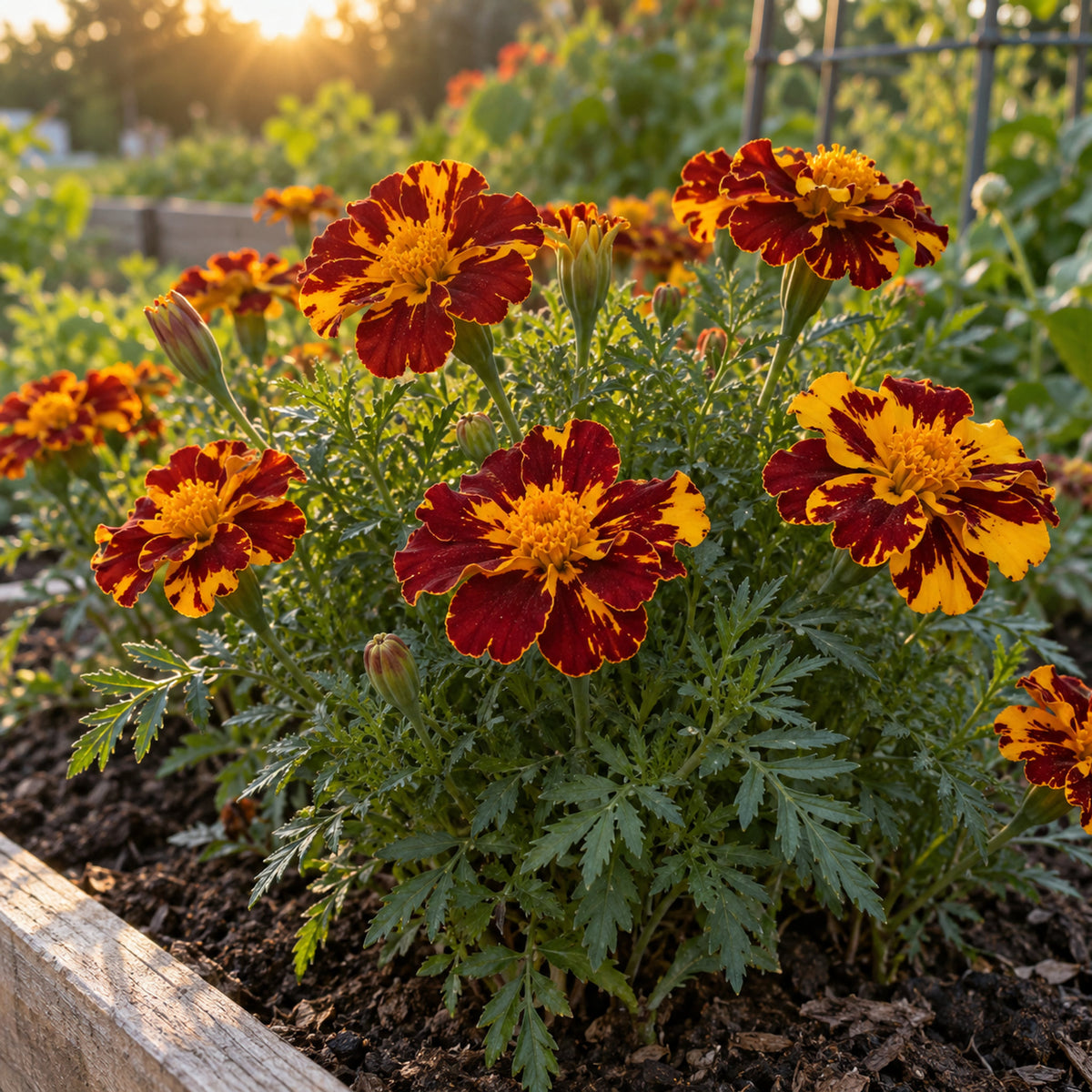 Red Metamorph French Marigold Seeds growing in a home garden