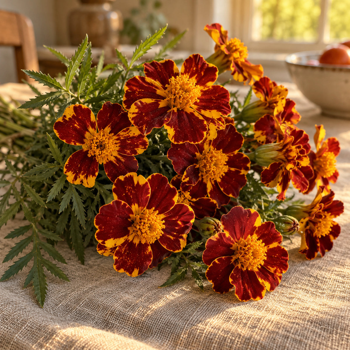 Red Metamorph French Marigold Seeds harvest up close