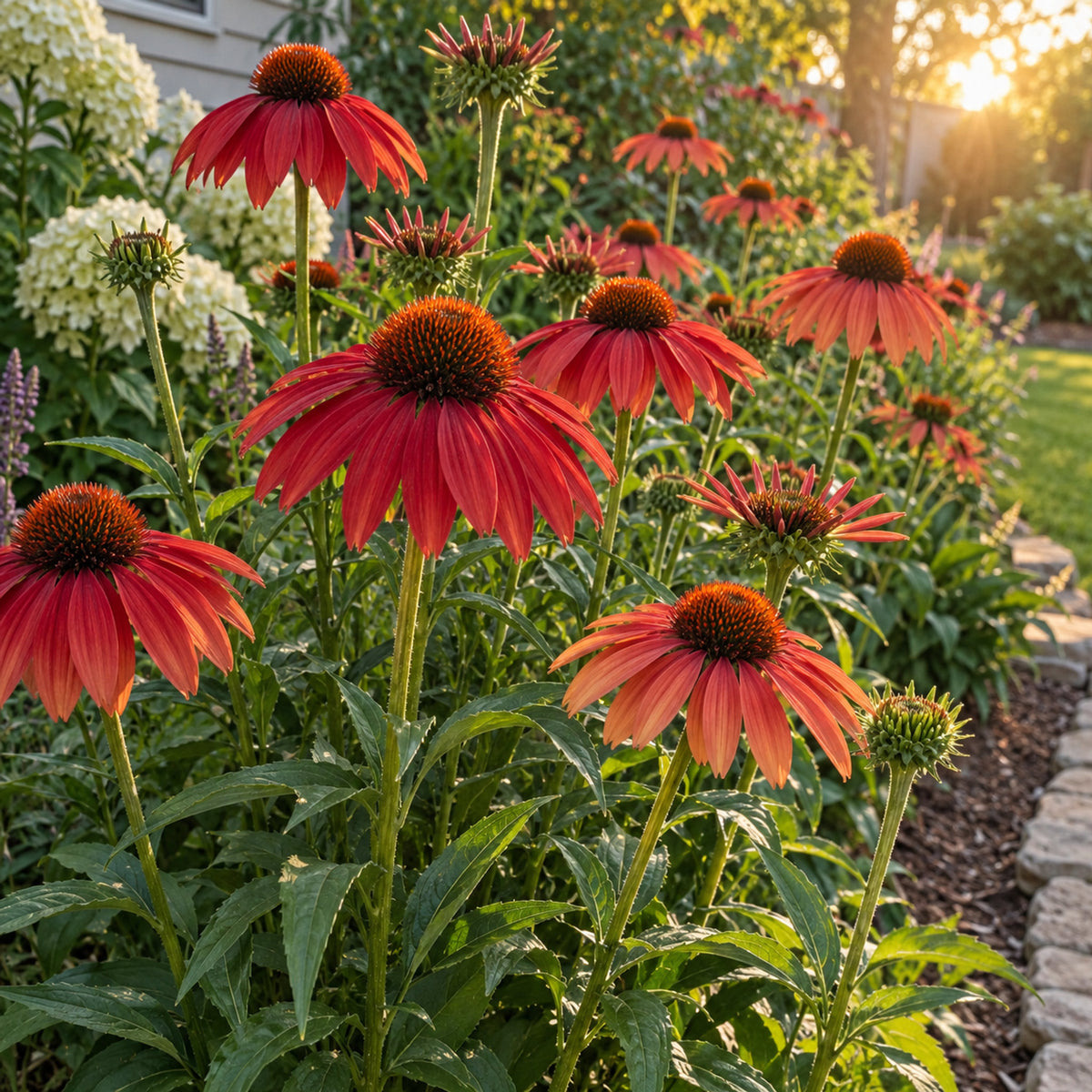Red Ombre Echinacea Seeds growing in a home garden