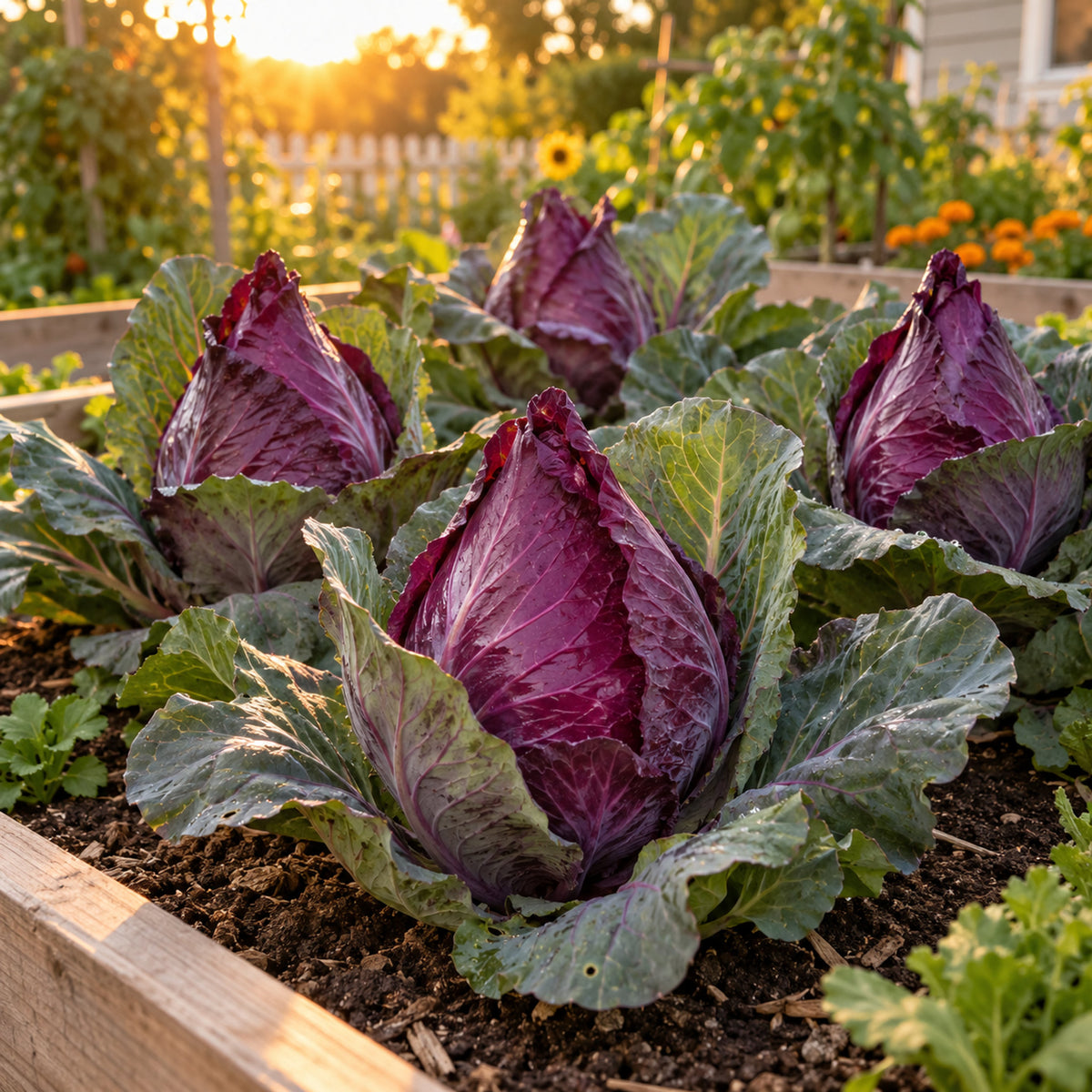 Red Power Cabbage Seeds growing in a home garden