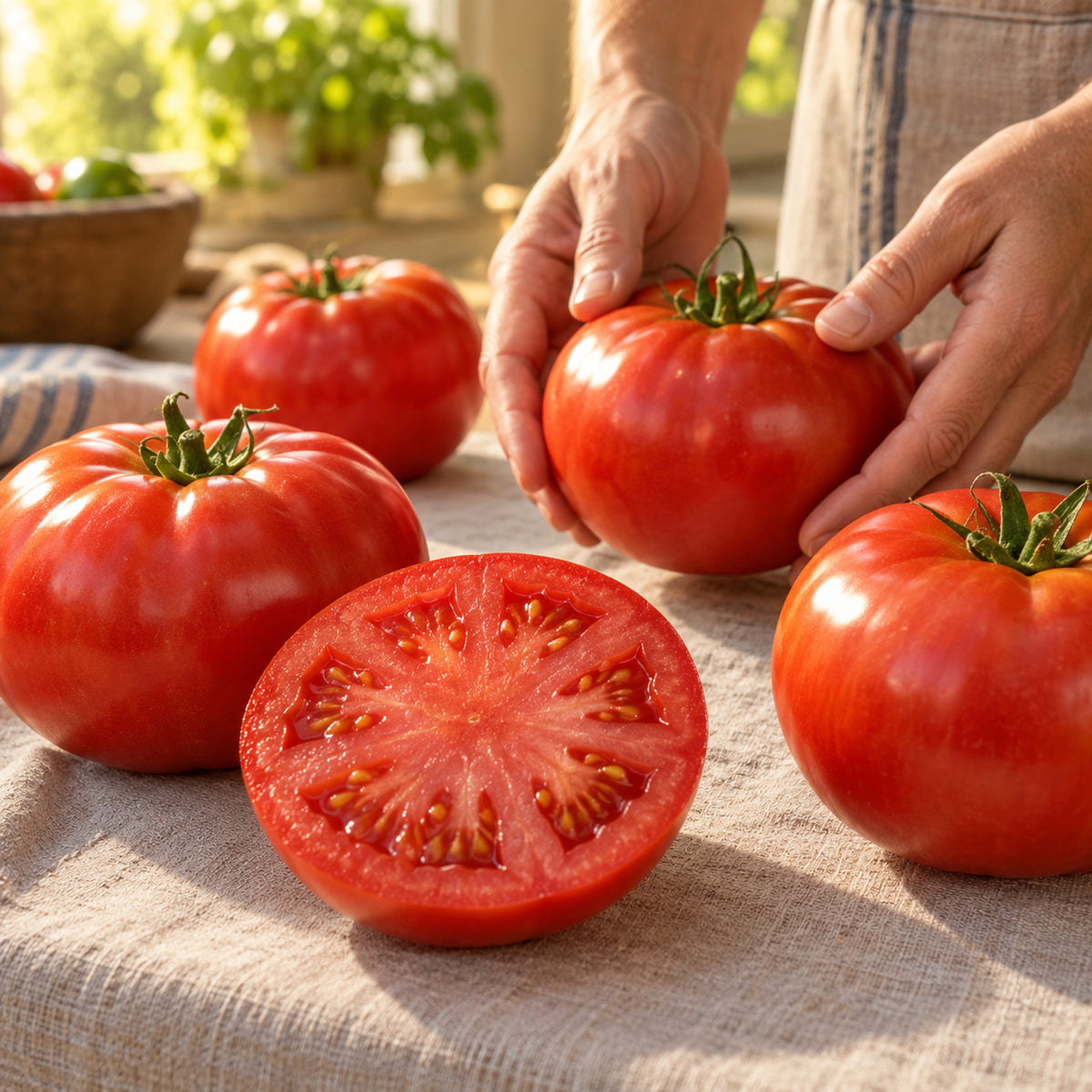 Red Pride Bush Tomato Seeds harvest up close