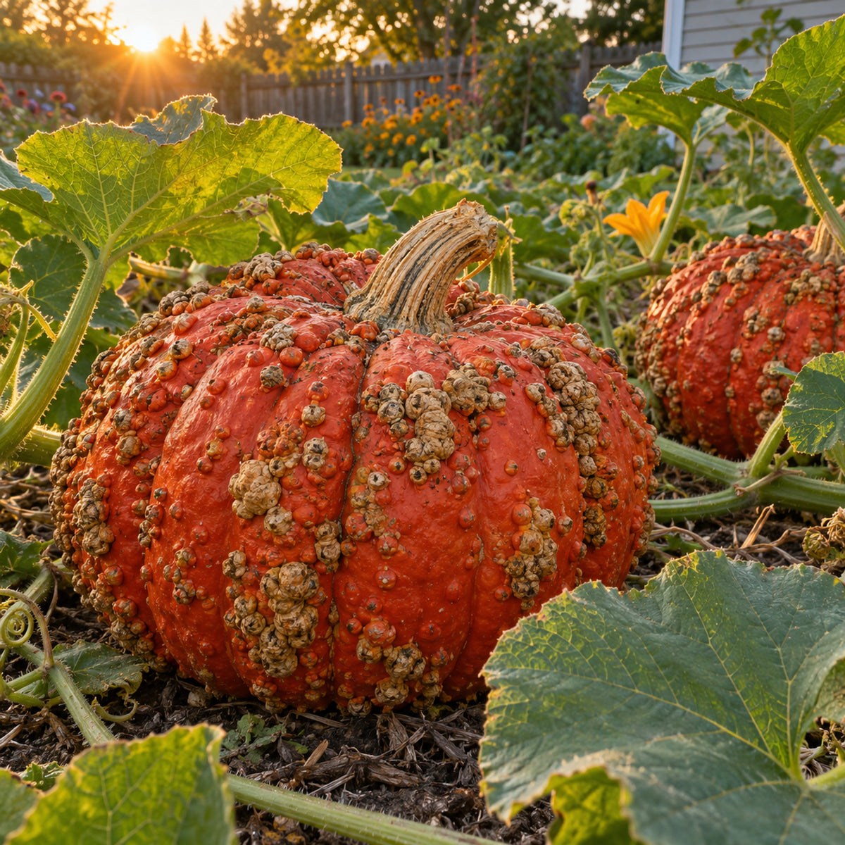 Red Warty Thing Pumpkin Seeds growing in a home garden