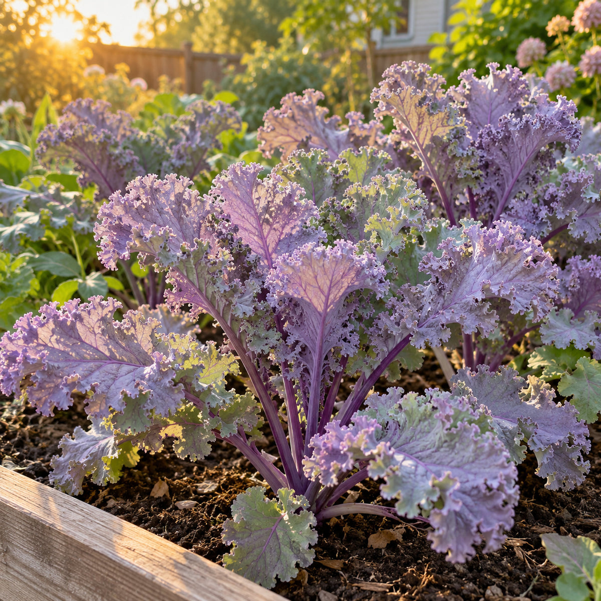 Redbor Kale Seeds growing in a home garden