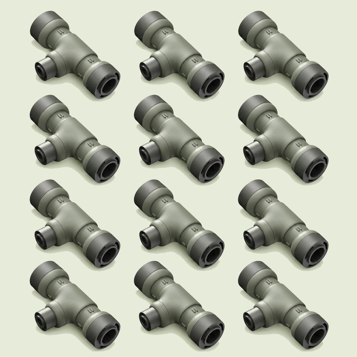 Reducer Tee Connector for Irrigation on a soft green background
