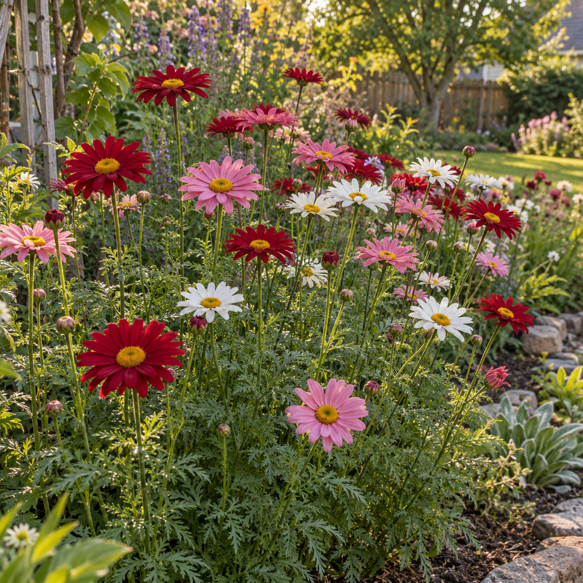 Robinson's Painted Daisy Blend Seeds growing in a home garden
