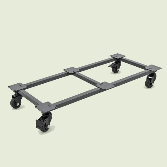 Rolling Cart for 21 x 48 Inch Planter on a soft green background