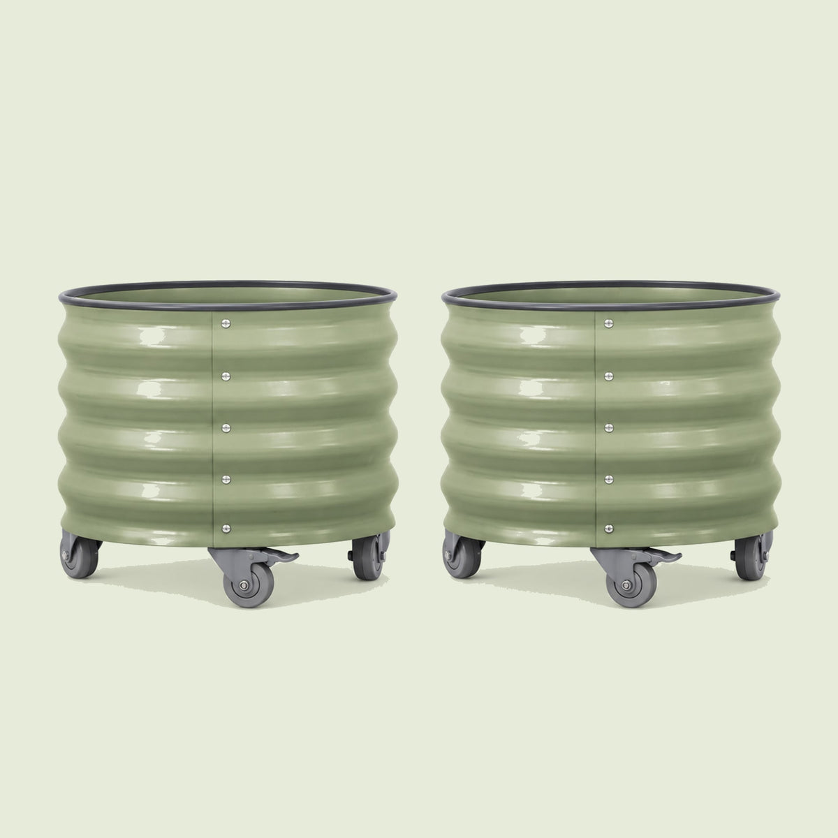 Rolling Citrus Planters, Two 20-Gallon Pots on a soft green background