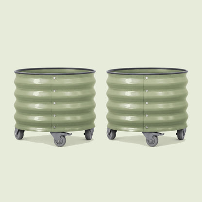 Rolling Citrus Planters, Two 20-Gallon Pots on a soft green background