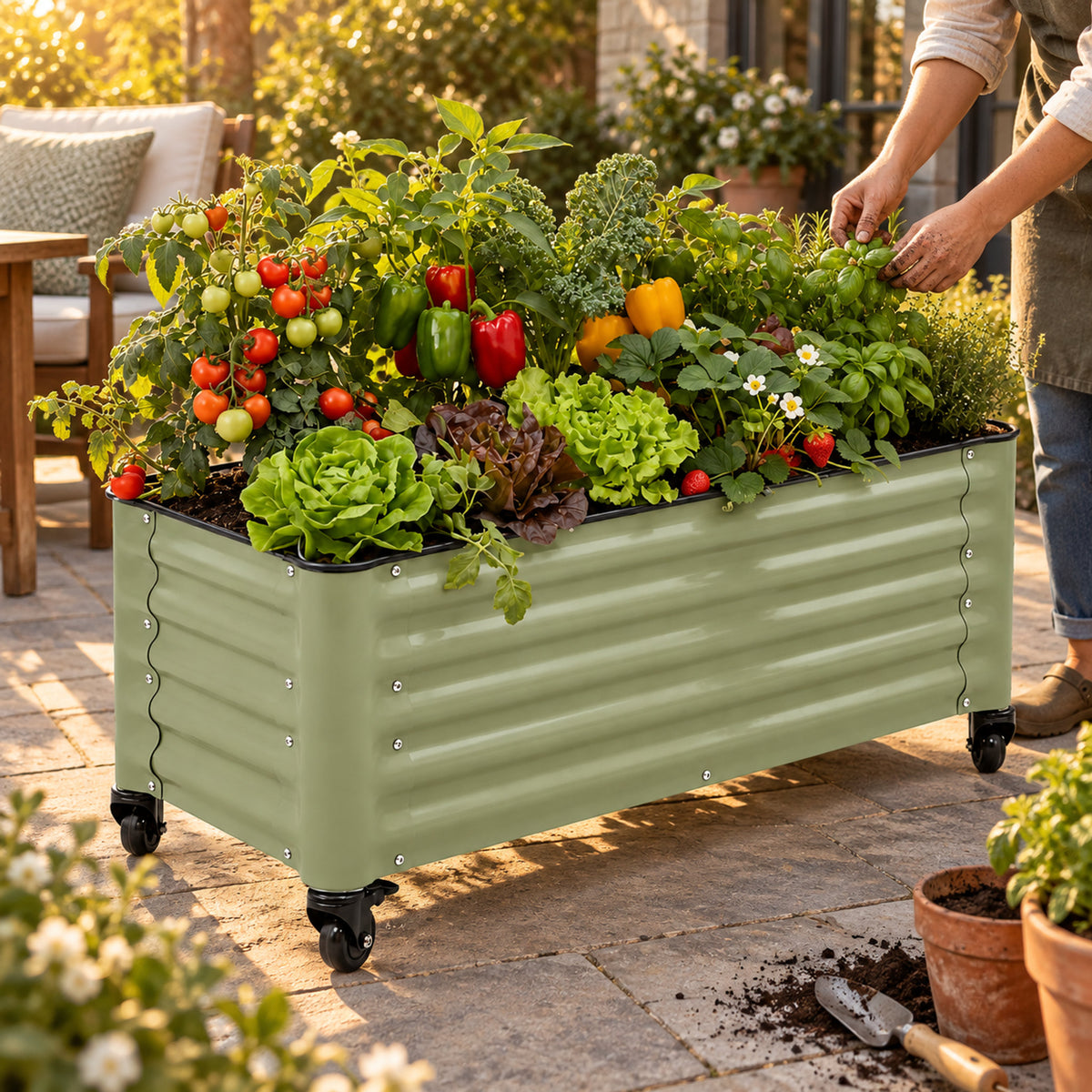 Rolling Garden Bed, 21 x 48 Inches in use in a home garden