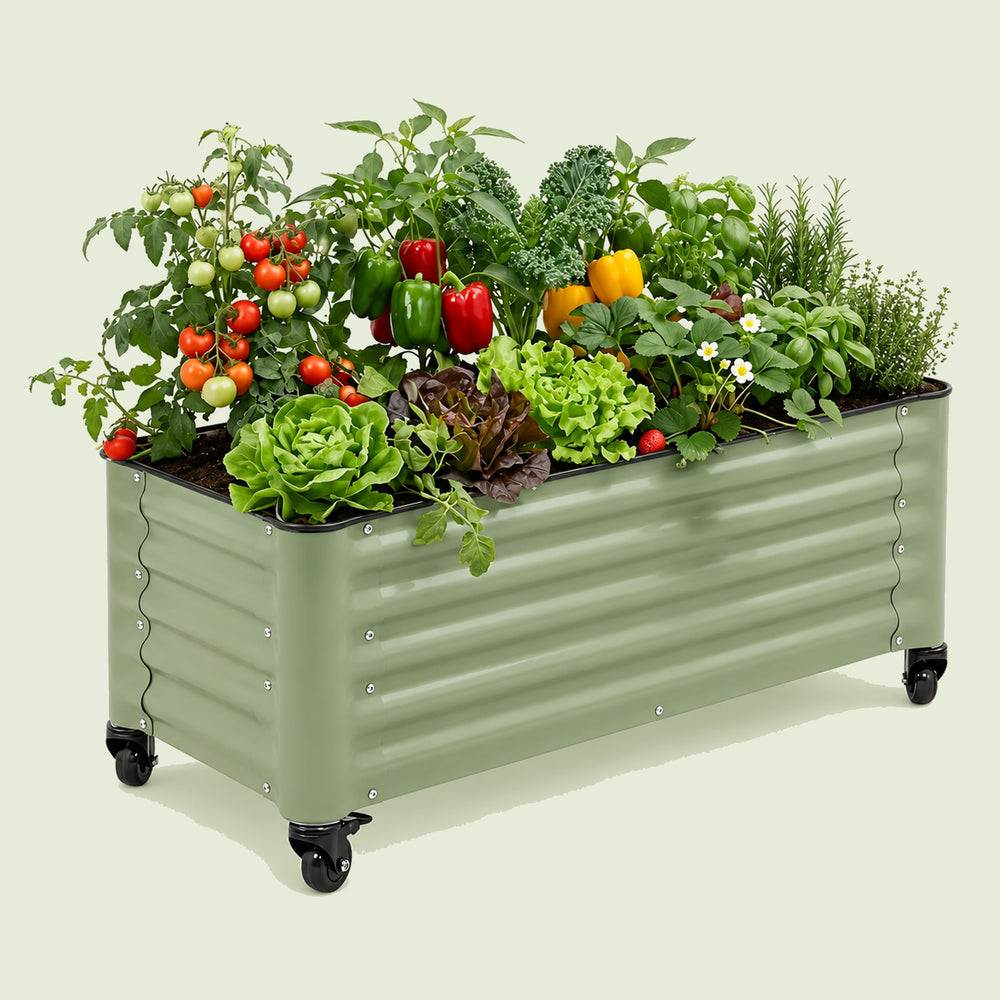 Rolling Garden Bed, 21 x 48 Inches on a soft green background