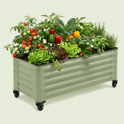Rolling Garden Bed, 21 x 48 Inches on a soft green background