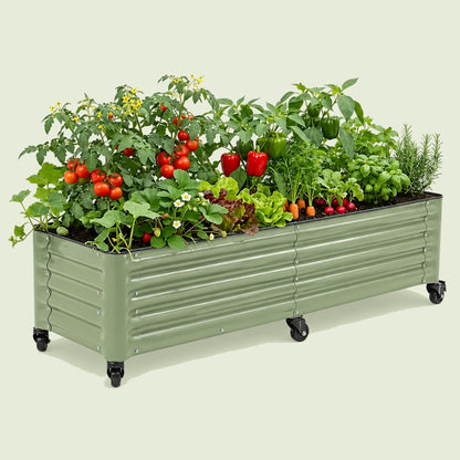 Rolling Garden Bed, 21 x 72 Inches on a soft green background