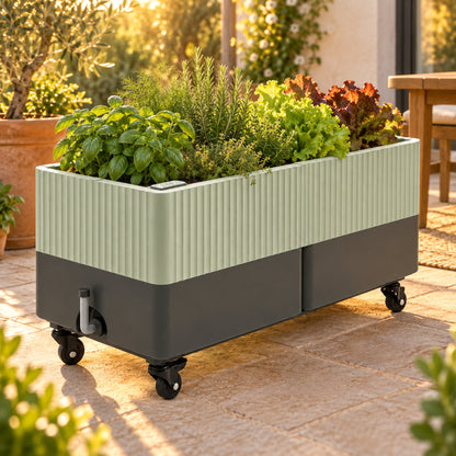 Rolling Self-Watering Planter, 21 x 48 Inches in use in a home garden