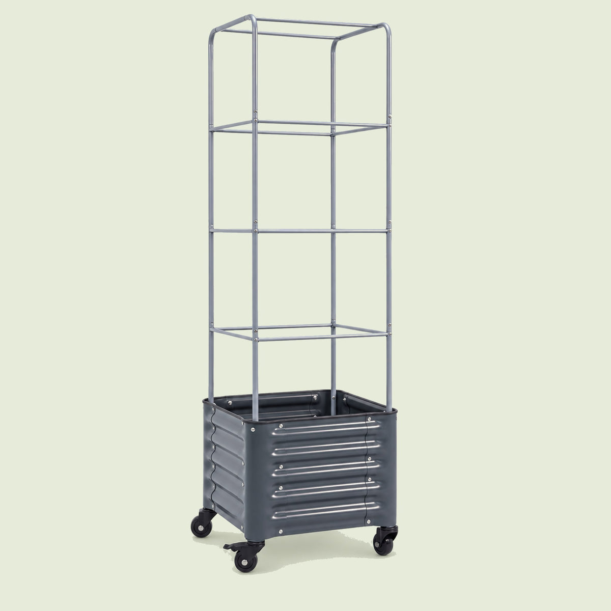 Rolling Tomato Planter with Cage, 30 Gallons on a soft green background