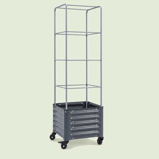 Rolling Tomato Planter with Cage, 30 Gallons on a soft green background