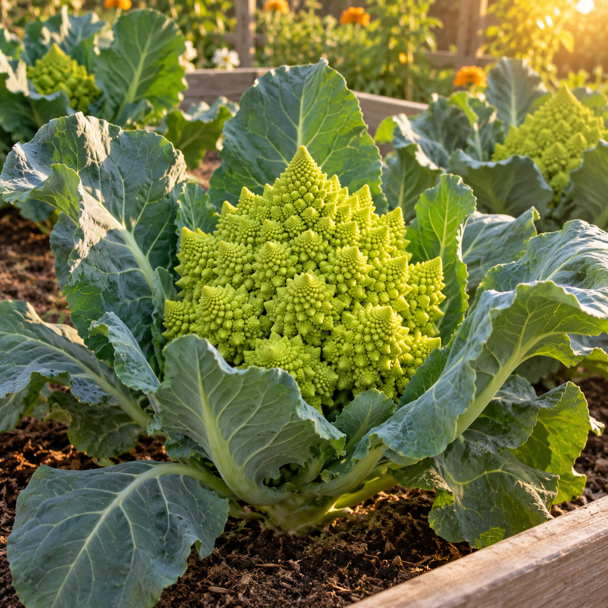 Romanesco Cauliflower Seeds growing in a home garden