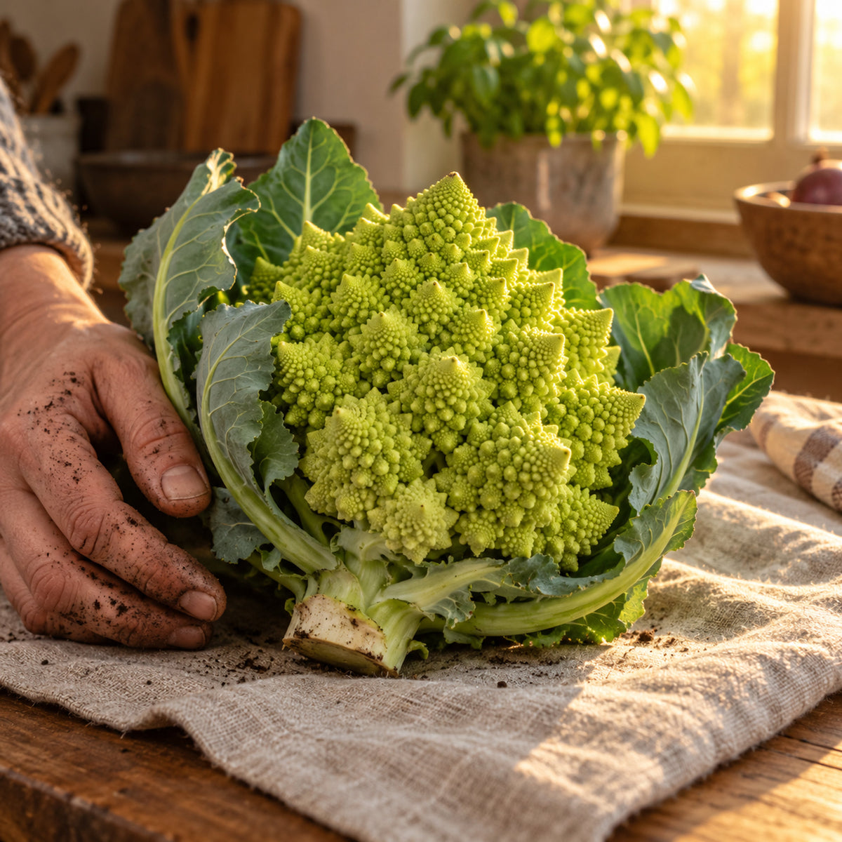 Romanesco Cauliflower Seeds harvest up close