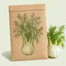 Kraft seed packet illustrated with Romanesco Fennel, with fresh Romanesco Fennel beside it