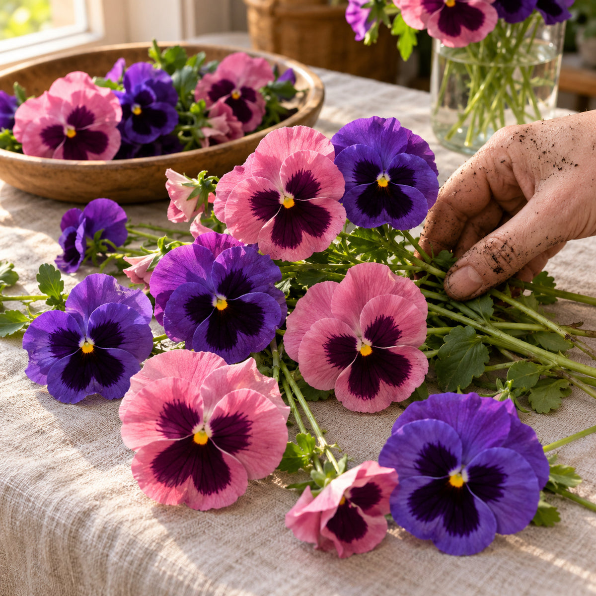 Rose Blotch Pansy Seeds harvest up close