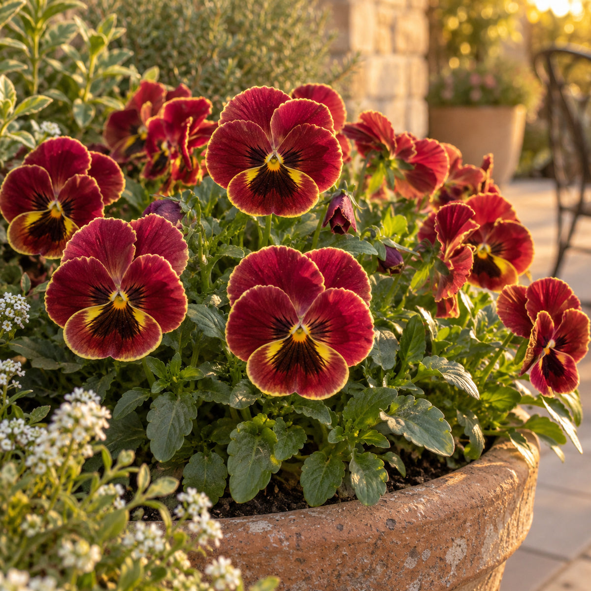 Rose Picotee Pansy Seeds growing in a home garden