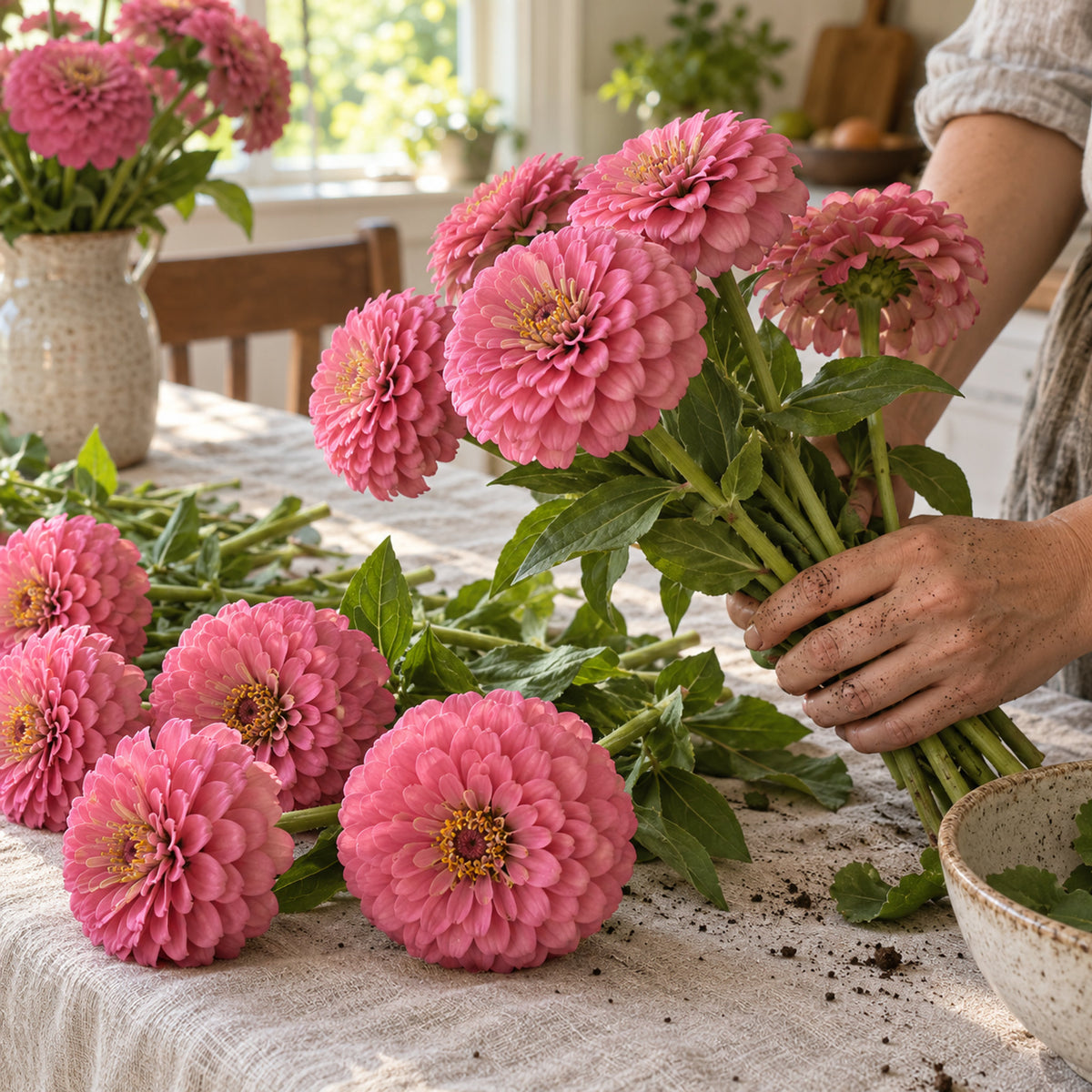 Rose Zinnia Seeds harvest up close